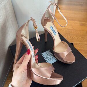 PRADA Nude Satin Sandals Platforms